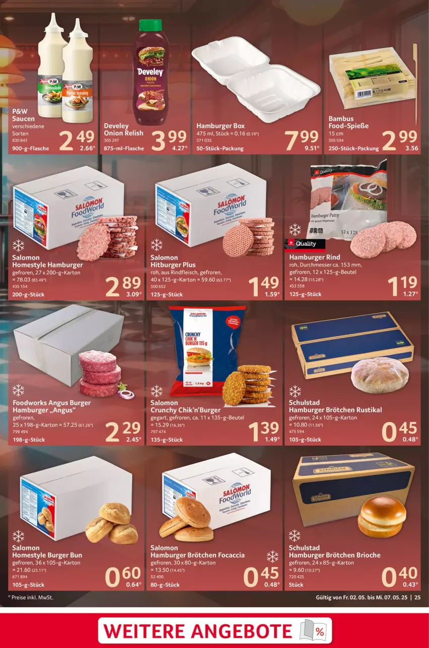Aktueller Prospekt Selgros - Food - von 02.05 bis 07.05.2025 - strona 25 - produkty: ACC, angebot, angebote, ball, beutel, brötchen, burger, eis, flasche, fleisch, Focaccia, hamburger, hamburger brötchen, messer, reis, rel, rind, rindfleisch, salomon, sauce, saucen, Ti