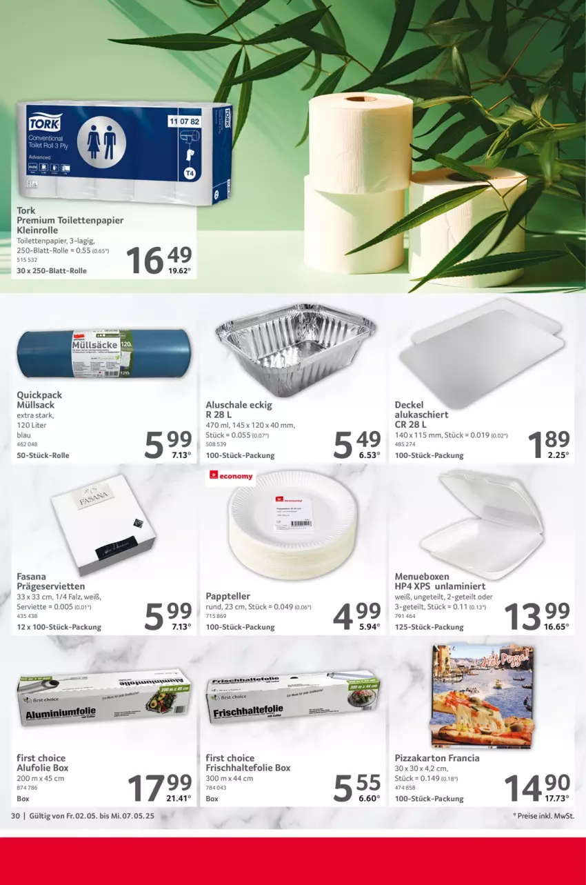 Aktueller Prospekt Selgros - Food - von 02.05 bis 07.05.2025 - strona 30 - produkty: decke, Deckel, eis, elle, frischhaltefolie, HP, papier, pizza, reis, sac, sana, Schal, Schale, Serviette, servietten, teller, Ti, toilettenpapier