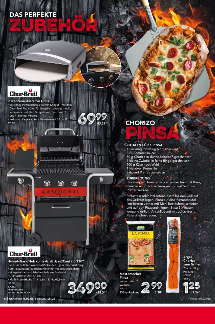 Aktueller Prospekt Selgros - Food - von 02.05 bis 07.05.2025 - strona 8 - produkty: char-broil, chorizo, dell, edelstahl, eis, elle, gasgrill, grill, grillrost, Holz, holzkohle, Käse, korn, leine, mehl, Mett, metten, miele, Mode, Ofen, petersilie, pfeffer, pizza, Pizzaofen, ring, salz, sauce, Schal, Schale, schnitten, Schutzschild, tee, Ti, tomate, tomaten, tomatensauce, uhr, zwiebel