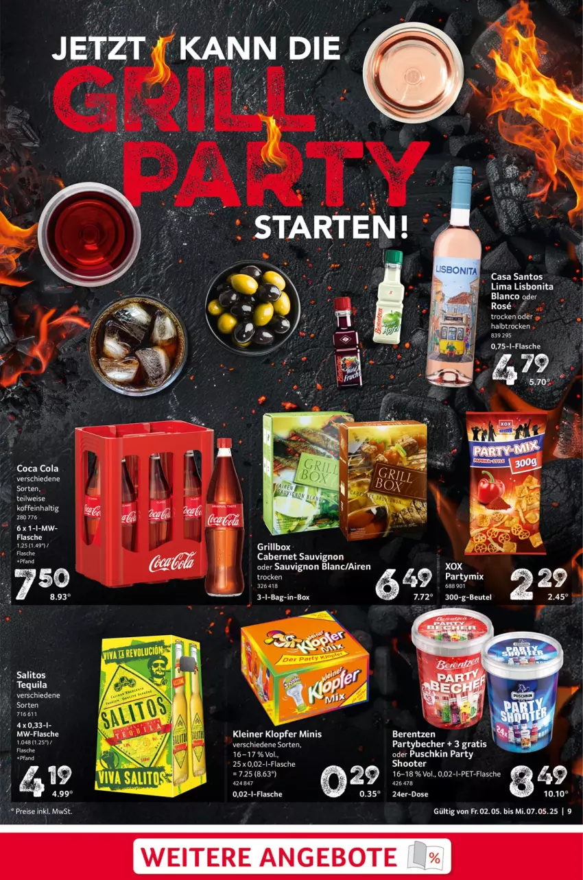 Aktueller Prospekt Selgros - Food - von 02.05 bis 07.05.2025 - strona 9 - produkty: angebot, angebote, bag-in-box, Becher, berentzen, beutel, bonita, cabernet, cabernet sauvignon, cola, eis, flasche, grill, Grillbox, kleiner klopfer, leine, pet-flasche, sauvignon, sauvignon blanc, tee, tequila, Ti