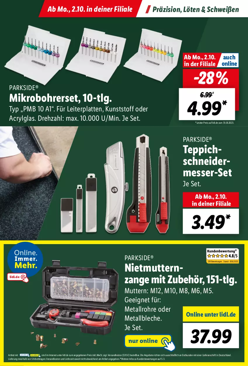 Aktueller Prospekt Lidl - Parkside Booklet 2023 - von 01.09 bis 22.10.2023 - strona 39 - produkty: angebot, angebote, Bohrerset, eis, latte, LG, messer, ndk, Parkside, reis, teppich, Ti, ZTE