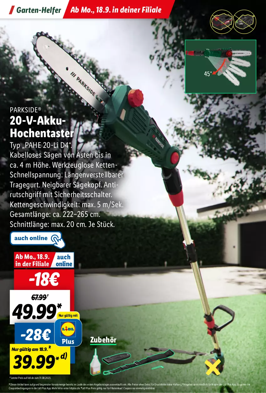 Aktueller Prospekt Lidl - Parkside Booklet 2023 - von 01.09 bis 22.10.2023 - strona 52 - produkty: akku, angebot, coupon, eis, Garten, Kette, Parkside, reis, säge, Schal, Ti, werkzeug, ZTE