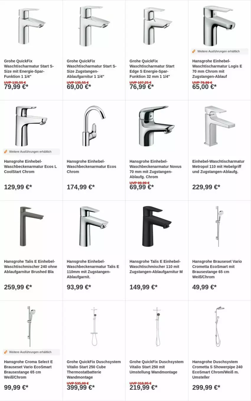 Aktueller Prospekt Obi - Prospekte - von 10.12 bis 18.12.2024 - strona 6 - produkty: armatur, batterie, brause, elle, garnitur, grohe, hansgrohe, LG, Metro, Mett, teller, thermostat, Ti, tisch, vita, waschbecken, waschtisch, waschtischarmatur