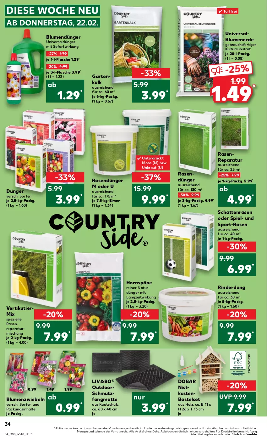 Aktueller Prospekt Kaufland - Prospekt - von 22.02 bis 28.02.2024 - strona 34 - produkty: angebot, angebote, blume, blumen, blumenerde, dünger, eimer, elle, erde, flasche, Garten, Holz, Kraut, natur, rasen, rasendünger, Rauch, rind, rinder, schmutzfangmatte, Spezi, Sport, Ti, ZTE, zwiebel, zwiebeln