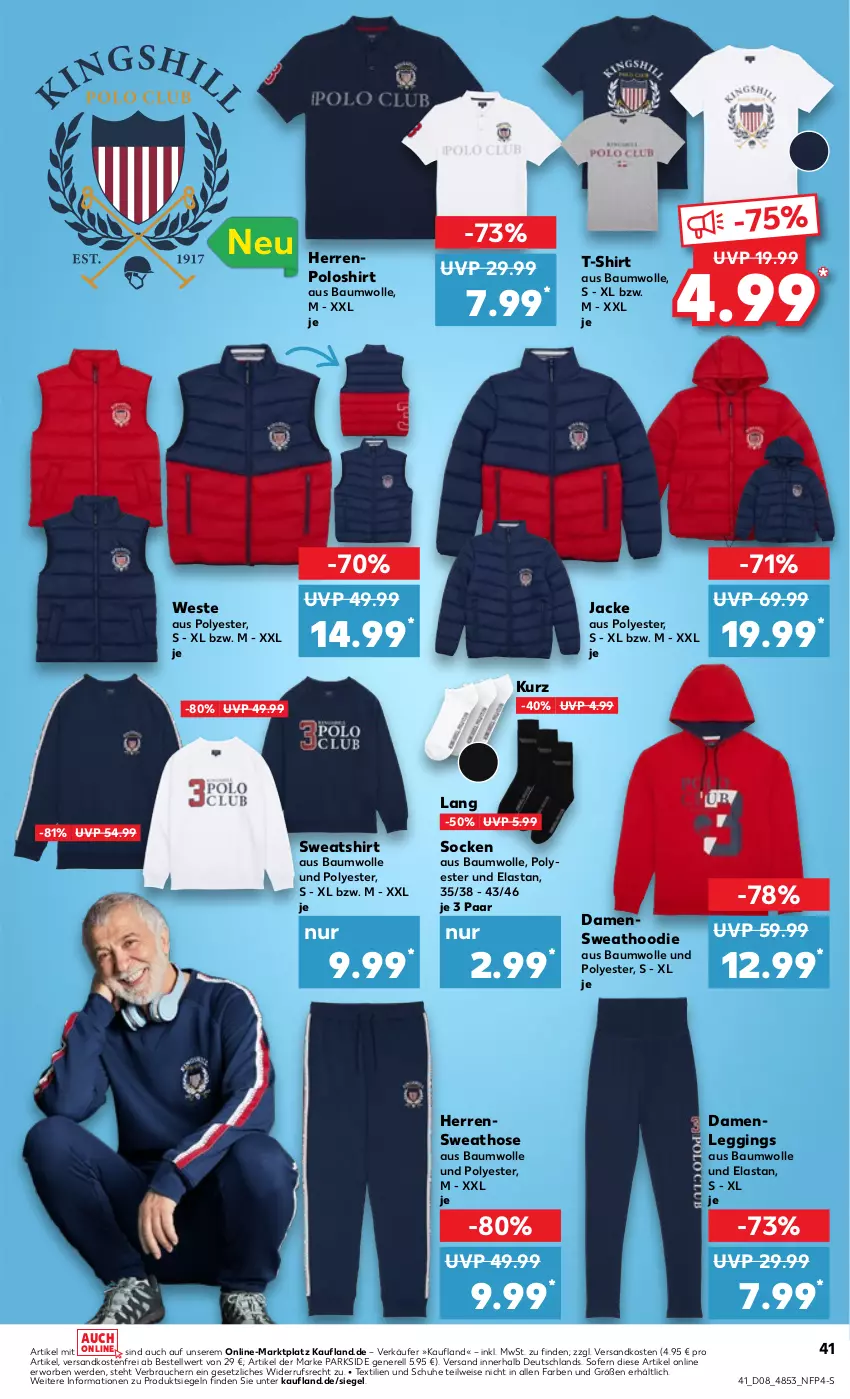 Aktueller Prospekt Kaufland - Prospekt - von 22.02 bis 28.02.2024 - strona 41 - produkty: Bau, baumwolle, eis, erde, gin, hose, Jacke, leggings, ndk, Parkside, poloshirt, Rauch, rel, schuhe, shirt, socken, Sweathose, Sweatshirt, T-Shirt, Ti, versandkostenfrei, Weste, wolle