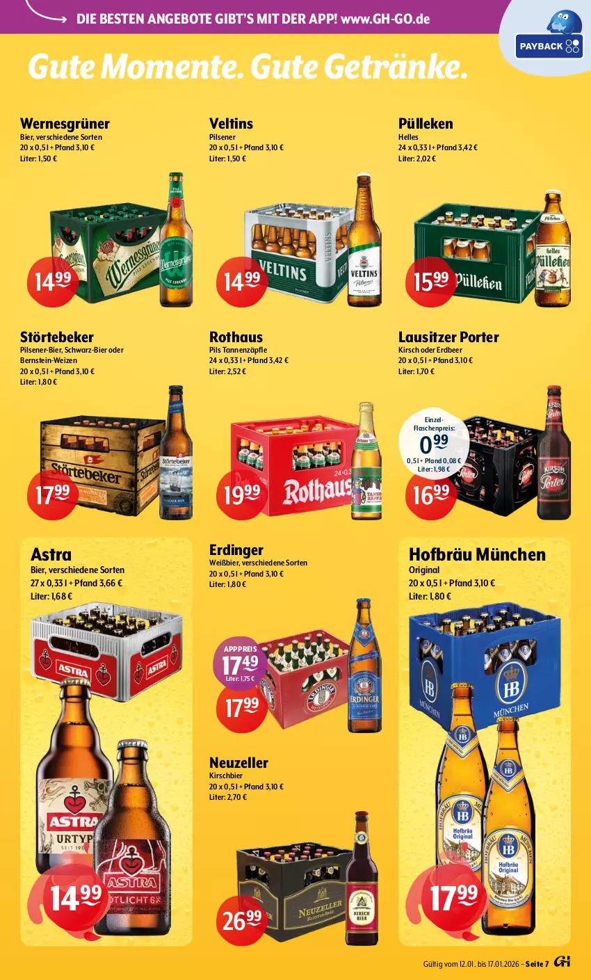 Aktueller Prospekt Getraenke Hoffmann - Prospekte - von 12.01 bis 17.01.2026 - strona 7 - produkty: angebot, angebote, Astra, bier, eis, elle, ente, erdinger, flasche, getränk, getränke, gin, kirsch, pils, pilsener, reis, störtebeker, Ti, veltins, veltins pilsener
