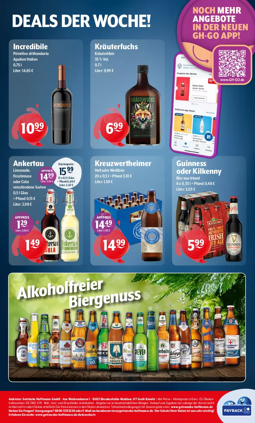 Aktueller Prospekt Getraenke Hoffmann - Prospekte - von 12.01 bis 17.01.2026 - strona 8 - produkty: abholpreise, angebot, angebote, bier, brause, cola, eimer, eis, fassbrause, getränk, getränke, gewinnspiel, Guinness, Kilkenny, kräuter, kräuterlikör, likör, limo, limonade, nuss, primitivo, reis, Ria, Spiele, Ti