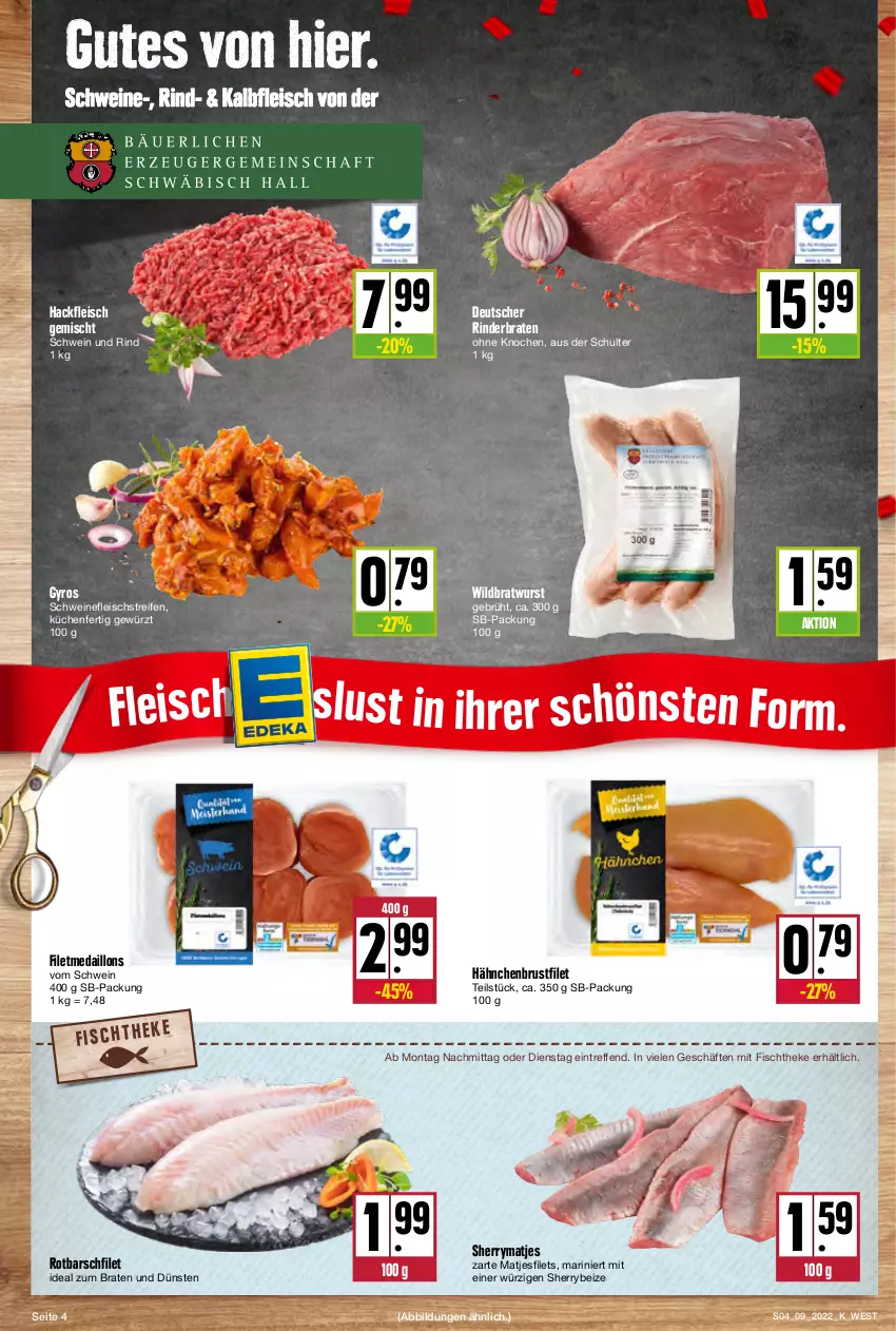 Aktueller Prospekt Kupsch - Angebote der Woche - von 28.02 bis 05.03.2022 - strona 4 - produkty: braten, bratwurst, brustfilet, eis, filet, filets, fisch, fischtheke, fleisch, gewürz, gyros, hackfleisch, hackfleisch gemischt, hähnchenbrust, hähnchenbrustfilet, ideal zum braten, Kalbfleisch, küche, Küchen, matjes, Matjesfilet, matjesfilets, medaillons, reifen, rind, rinder, rinderbraten, Rotbarsch, rotbarschfilet, schwein, schwein und rind, schweine, schweinefleisch, Ti, wein, weine, Wild, wurst