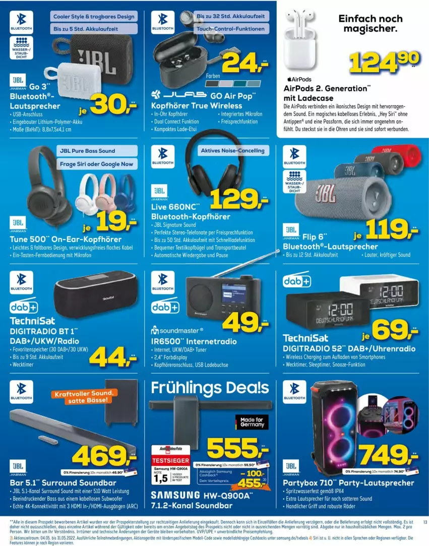 Aktueller Prospekt Euronics - Prospekte - von 01.06 bis 08.06.2022 - strona 13 - produkty: akku, Bau, Bebe, bett, Betten, binden, dell, eis, elle, fernbedienung, HDMI, jbl, Kinder, kopfhörer, lautsprecher, Mode, Pods, Radio, reis, rel, Samsung, soundbar, tee, telefon, Ti, timer, tuner, uhr, wasser, weck, WICK