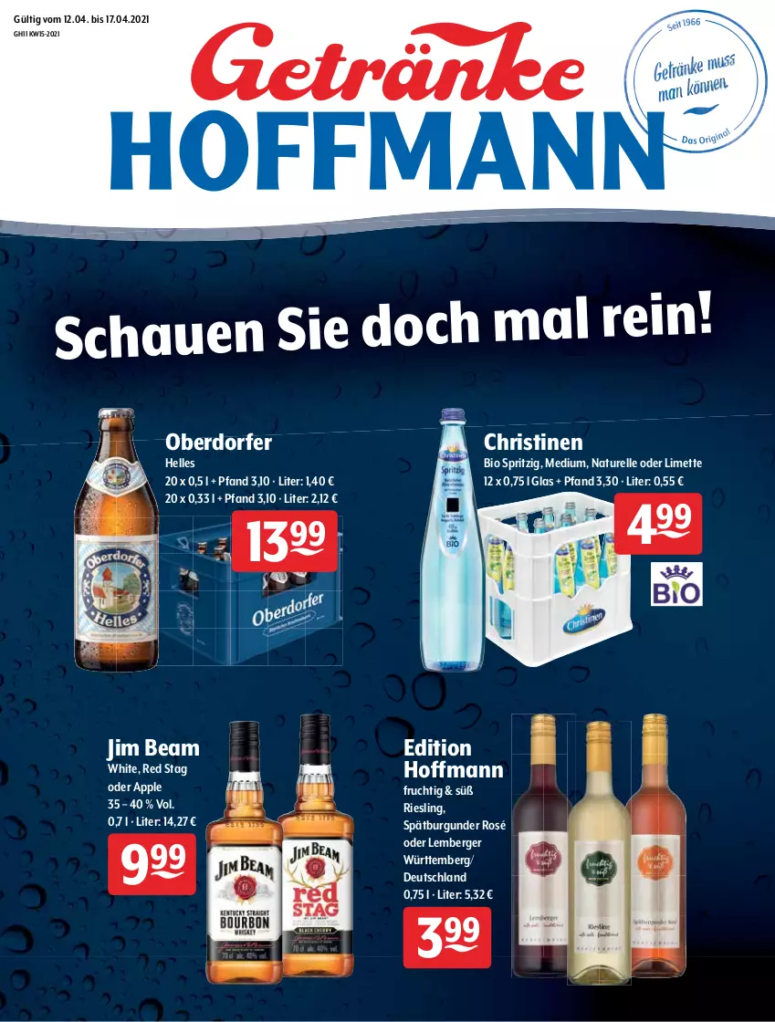 Aktueller Prospekt Getraenke Hoffmann - Prospekte - von 12.04 bis 17.04.2021 - strona 1 - produkty: Apple, Berger, bio, burgunder, elle, frucht, jim beam, limette, Mett, natur, rel, riesling, spätburgunder, Ti