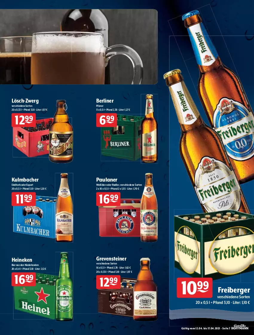 Aktueller Prospekt Getraenke Hoffmann - Prospekte - von 12.04 bis 17.04.2021 - strona 7 - produkty: alkohol, aust, Berger, berliner, berliner kindl, bier, clausthaler, Freiberger, grevensteiner, hasseröder, heineken, kirsch, krombache, krombacher, nuss, oder radler, Paula, paulaner, pils, pilsner, radler, schöfferhofer, steiner, Ti