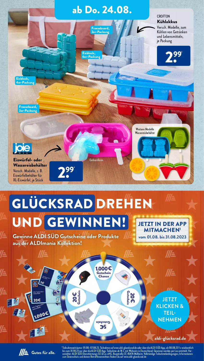 Aktueller Prospekt AldiSud - NÄCHSTE WOCHE - von 21.08 bis 26.08.2023 - strona 20 - produkty: akku, aldi, Behälter, Crofton, dell, eis, eiswürfel, elle, erde, getränk, getränke, gutschein, gutscheine, kühlakku, kühlakkus, lebensmittel, mac, Mode, reis, Ti, wasser, wassereis, würfel