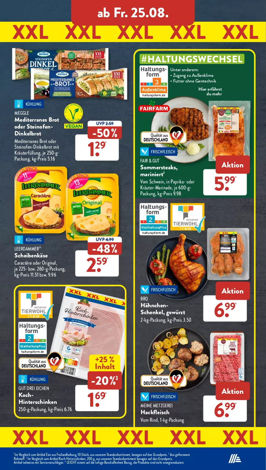 Aktueller Prospekt AldiSud - NÄCHSTE WOCHE - von 21.08 bis 26.08.2023 - strona 29 - produkty: brot, caractère, Dinkelbrot, eier, eis, ente, fleisch, gewürz, gin, gsw, hackfleisch, hähnchenschenkel, henkel, hinterschinken, Käse, kräuter, leerdammer, marinade, meggle, oder kräuter, Ofen, paprika, reis, rind, schenkel, schinken, schwein, steak, steaks, steinofen, Ti, wein