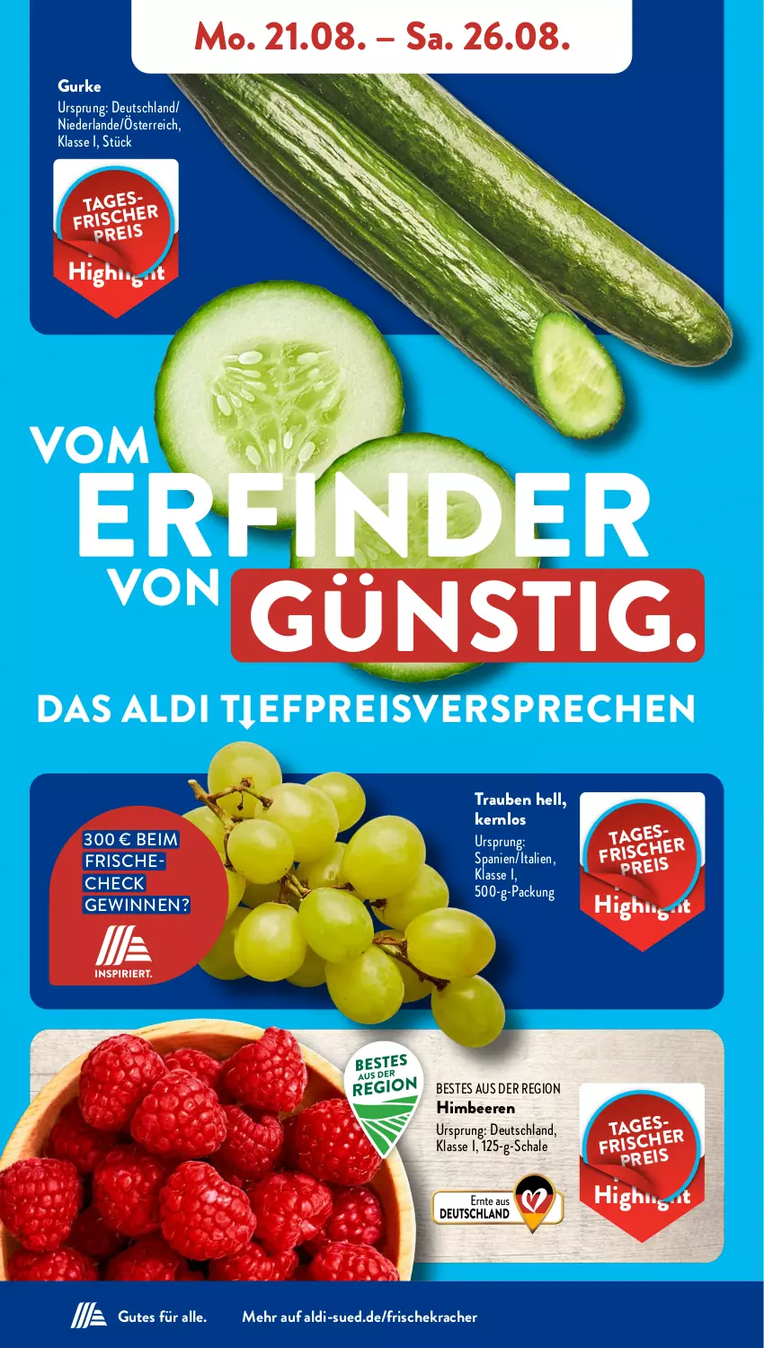 Aktueller Prospekt AldiSud - NÄCHSTE WOCHE - von 21.08 bis 26.08.2023 - strona 4 - produkty: aldi, beere, beeren, eis, gurke, himbeer, himbeere, himbeeren, kracher, reis, Schal, Schale, Ti, trauben