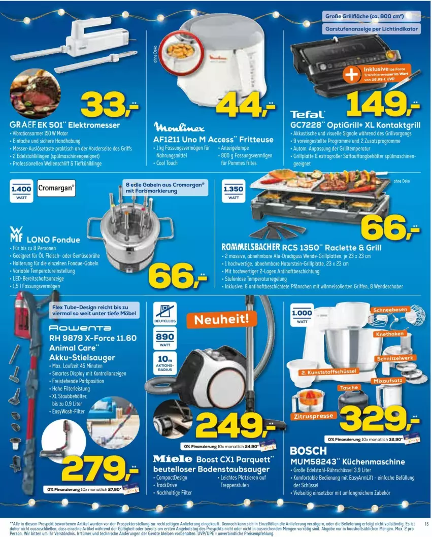 Aktueller Prospekt Euronics - Prospekte - von 15.12 bis 22.12.2021 - strona 15 - produkty: ACC, akku, angebot, beutel, bodenstaubsauger, edelstahl, eis, Elektro, elle, gabel, grill, grillplatte, küche, Küchen, küchenmaschine, latte, LG, messer, miele, möbel, natur, naturstein, neuheit, reis, Ria, rowenta, Rührschüssel, schüssel, Signal, staubsauger, Stielsauger, tee, Ti, tisch