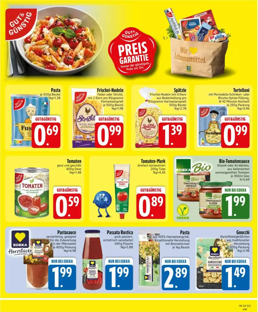 Aktueller Prospekt Edeka - Prospekte - von 26.10 bis 31.10.2026 - strona 25 - produkty: arrabbiata, beutel, bio, deka, dell, eier, elle, flasche, frischei-nudeln, gnocchi, hartweizen, kartoffel, mikrowelle, mortadella, nudel, nudeln, pasta, ricotta, sauce, schinken, spinat, Ti, tomate, tomaten, tomatensauce, torte, tortelloni
