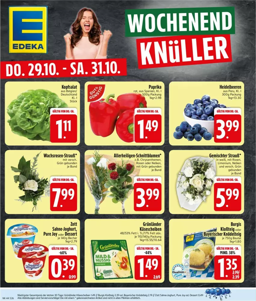 Aktueller Prospekt Edeka - Prospekte - von 26.10 bis 31.10.2026 - strona 30 - produkty: Becher, beere, beeren, beutel, blume, blumen, dessert, eis, heidelbeere, heidelbeeren, joghur, joghurt, Käse, käsescheiben, Knödel, Knödelteig, kopfsalat, LG, limo, paprika, reis, rosen, sahne, salat, zott, ZTE