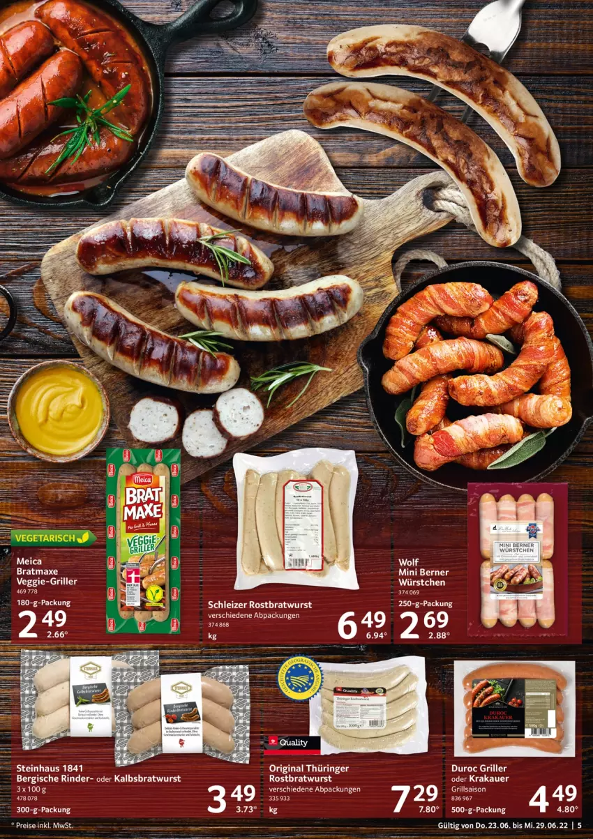 Aktueller Prospekt Selgros - Food - von 23.06 bis 29.06.2022 - strona 5 - produkty: auer, axe, bratmaxe, bratwurst, eis, gin, grill, Kalbsbratwurst, krakauer, meica, original thüringer, reis, rind, rinder, ring, steinhaus, veggie, wurst