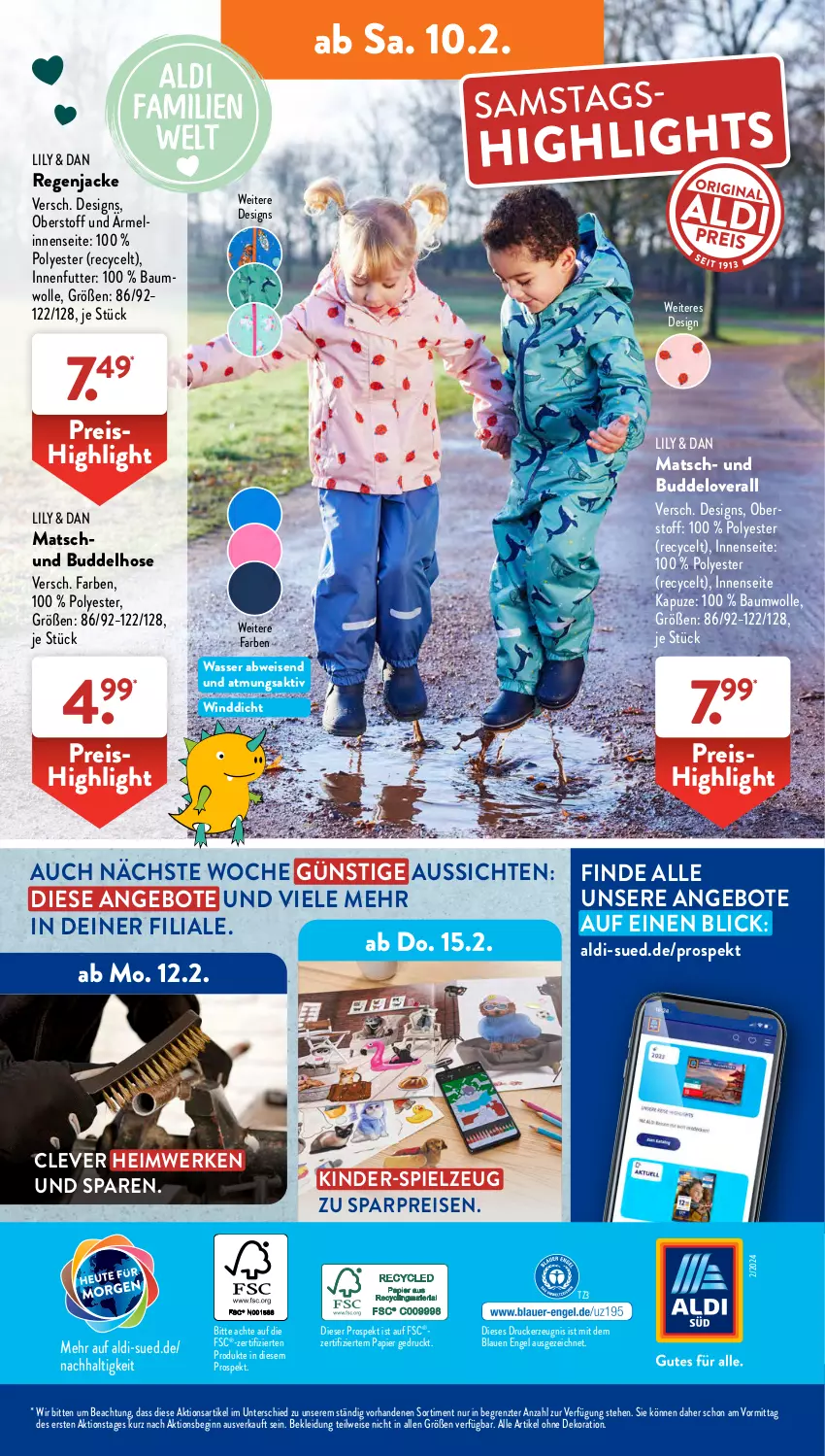 Aktueller Prospekt AldiSud - IN ZWEI WOCHEN - von 05.02 bis 10.02.2024 - strona 31 - produkty: aldi, alle artikel ohne dekoration, angebot, angebote, Bau, baumwolle, dekoration, drucker, eis, Engel, gin, hose, Jacke, kerze, Kinder, kleid, Kleidung, Overall, papier, reis, spielzeug, Ti, wasser, wolle, ZTE