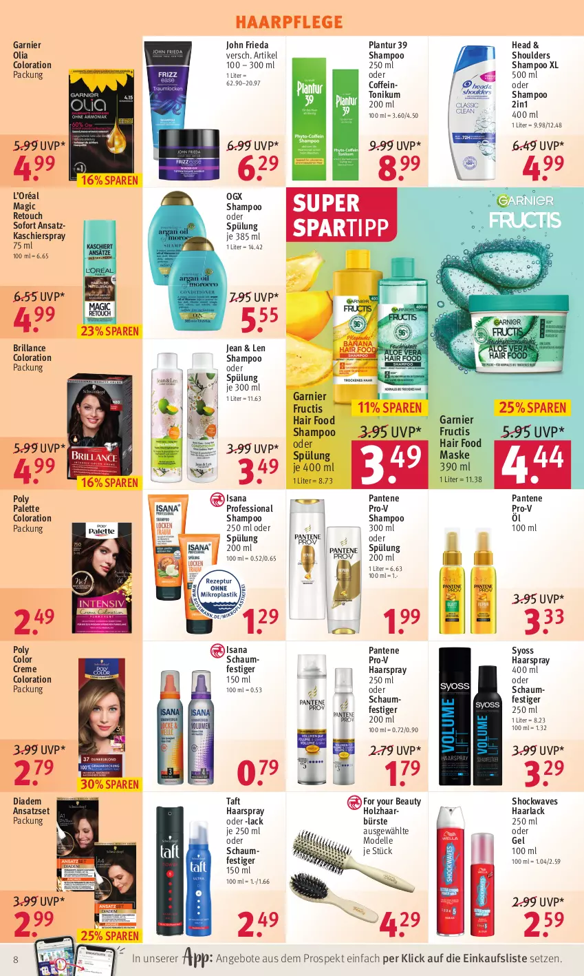 Aktueller Prospekt Rossmann - Prospekte - von 28.03 bis 01.04.2022 - strona 8 - produkty: angebot, angebote, arla, brillance, bürste, coffein, Color creme, creme, dell, diadem, elle, For Your Beauty, fructis, garnier, Haarlack, haarpflege, haarspray, Holz, isana, lack, Maske, Mode, oder schaumfestiger, Palette, pantene, pantene pro-v, pro-v, sana, schaumfestiger, shampoo, shampoo 250 ml, shampoo oder spülung, spartipp, spülung, spülung 200 ml, syoss, Taft, Ti, Yo