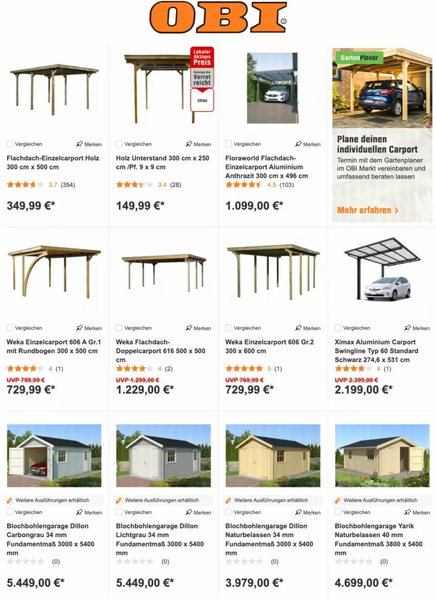 Aktueller Prospekt Obi - Prospekte - von 23.08 bis 06.09.2022 - strona 4 - produkty: Carport, elle, Garten, Holz, natur, weka