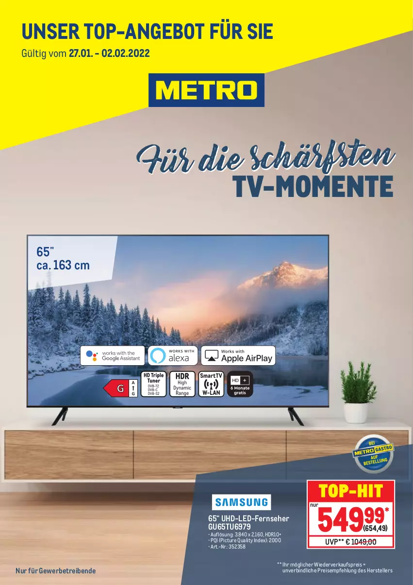 Aktueller Prospekt Metro - Knallerpreis - von 27.01 bis 02.02.2022 - strona 1 - produkty: angebot, eis, elle, ente, fernseher, reis, teller, Ti, top-angebot, top-hit, uhd