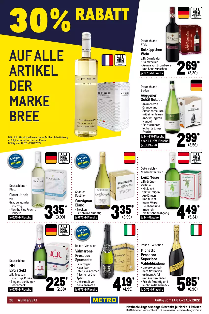 Aktueller Prospekt Metro - GastroJournal - von 14.07 bis 27.07.2022 - strona 20 - produkty: alkohol, Alwa, apfel, asti, auer, auto, Bad, beere, beeren, bier, Blüte, bree, brombeere, brombeeren, budweiser, burgunder, coca-cola, cola, cuvée, dornfelder, drink, ecco, eis, elle, energy drink, ente, fever-tree, flasche, frucht, getränk, getränke, grauburgunder, Hefe, heineken, kirsch, kirsche, kirschen, krone, lack, Lenz Moser, LG, mac, mandel, mandeln, mineralwasser, mionetto, mm extra, moser, mw-flasche, orange, orangen, orangensaft, Palette, Paula, paulaner, pils, prosecco, puma, rotkäppchen, rwe, saft, san pellegrino, sauerkirschen, sauvignon, sauvignon blanc, sekt, spumante, Ti, tisch, top-hit, valdo, wasser, wein, zitrone, zitronen