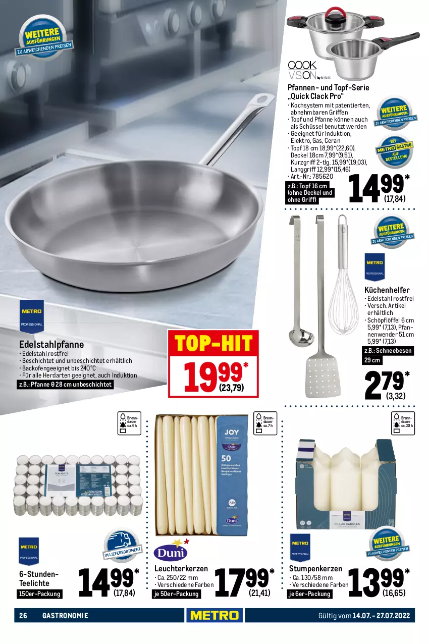 Aktueller Prospekt Metro - GastroJournal - von 14.07 bis 27.07.2022 - strona 26 - produkty: auer, backofen, Behälter, Bona, brut, decke, Deckel, edelstahl, eis, Elektro, elle, ente, erde, flasche, frischhaltedosen, herdarten, kerze, küche, Küchen, Küchenhelfer, lack, Leuchte, LG, Löffel, mikrowelle, Ofen, pfanne, pfannen, Pfannenwender, reis, Schneebesen, Schöpflöffel, schüssel, spülmaschinen, tee, Teelicht, teelichte, Ti, top-hit, topf, und pfanne