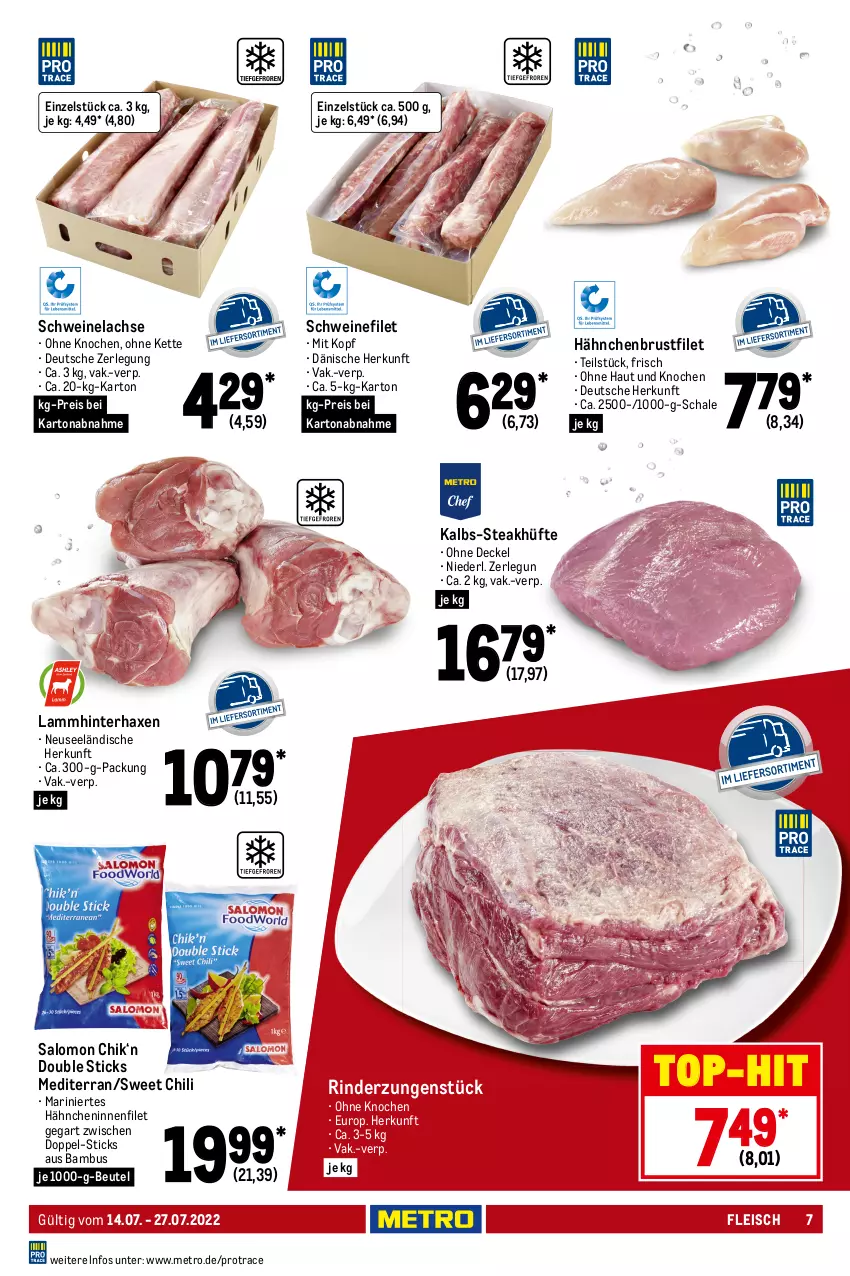 Aktueller Prospekt Metro - GastroJournal - von 14.07 bis 27.07.2022 - strona 7 - produkty: aust, axe, bambus, beef, beutel, brustfilet, chili, decke, Deckel, eis, elle, entrecôte, filet, fleisch, hähnchenbrust, hähnchenbrustfilet, Haxe, Kette, lachs, lamm, leine, mac, Metro, reis, rind, rinder, Rinderzunge, rindfleisch, roastbeef, salomon, Schal, Schale, schwein, schweine, schweinefilet, Schweinelachs, steak, steakhüfte, steaks, Ti, Tiere, top-hit, wein, weine