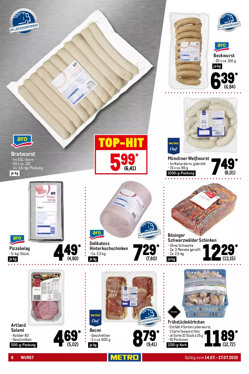 Aktueller Prospekt Metro - GastroJournal - von 14.07 bis 27.07.2022 - strona 8 - produkty: bacon, beutel, bockwurst, bratwurst, Brei, brot, edamer, flakes, frau antje, gorgonzola, gouda, grana, grana padano, grünländer, hinterkochschinken, Käse, käsescheiben, kochschinken, korb, Körbchen, leberwurst, mac, milch, milram, molkereiprodukte, natur, nuss, padano, pizza, Rana, salakis, salami, schinken, schnitten, schnittkäse, schnittkäsescheiben, schwarzwälder schinken, tee, teewurst, Ti, tisch, top-hit, Weißwurst, wurst