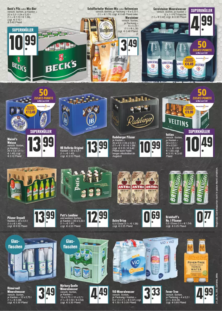 Aktueller Prospekt E Center - Angebote der Woche - von 23.05 bis 28.05.2022 - strona 9 - produkty: Alwa, angebot, Astra, Berger, bier, fever-tree, flasche, gerolsteine, gerolsteiner, getränk, getränke, Hefe, hefeweizen, mineralwasser, pet-flasche, pils, pilsner, radeberger, radeberger pilsner, schöfferhofer, steiner, tee, Ti, tonic, tonic water, urtyp, warsteiner, wasser