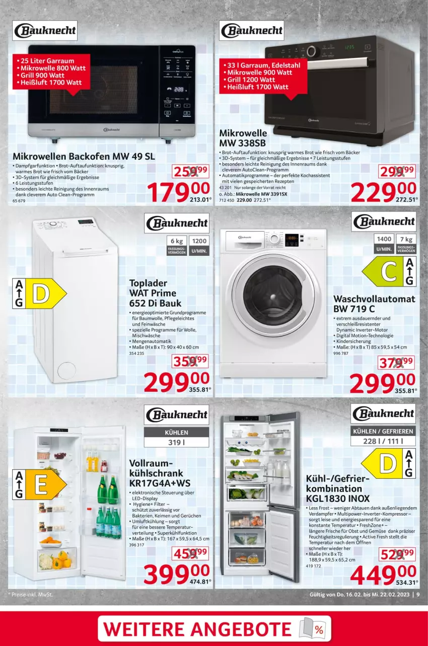 Aktueller Prospekt Selgros - Nonfood - von 16.02 bis 22.02.2023 - strona 9 - produkty: angebot, angebote, auer, auto, backofen, Bau, bauknecht, baumwolle, brot, eis, Elektro, elle, ente, garraum, grill, Kinder, kompressor, kühlschrank, Liege, mikrowelle, obst, Obst und Gemüse, Ofen, Reinigung, rezept, rezepte, Schrank, Spezi, tee, Ti, Toplader, und gemüse, waschvollautomat, wolle