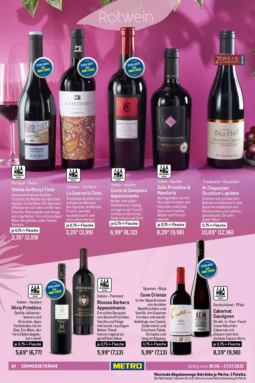 Aktueller Prospekt Metro - Summer Drinks - von 30.06 bis 27.07.2022 - strona 24 - produkty: aprikose, aprikosen, beere, beeren, brut, cabernet, cabernet sauvignon, cassis, champagne, champagner, cuvée, decke, eier, eis, elle, erdbeere, erdbeeren, finesse, flasche, frucht, früchte, früchten, getränk, getränke, Henri de Verlaine, himbeer, himbeere, himbeeren, holunder, Holz, johannisbeere, Johannisbeeren, Käse, kirsch, kirsche, kirschen, kraft, kräuter, kräutern, Lakritz, latte, mac, marmelade, meeresfrüchte, mousse, nuss, orange, orangen, Palette, perla, primitivo, Rauch, reis, Ria, rioja, sauvignon, Schal, Schale, sim, sommergetränke, Ti, usb, vanille, wein, Yo, zitrone, zitronen