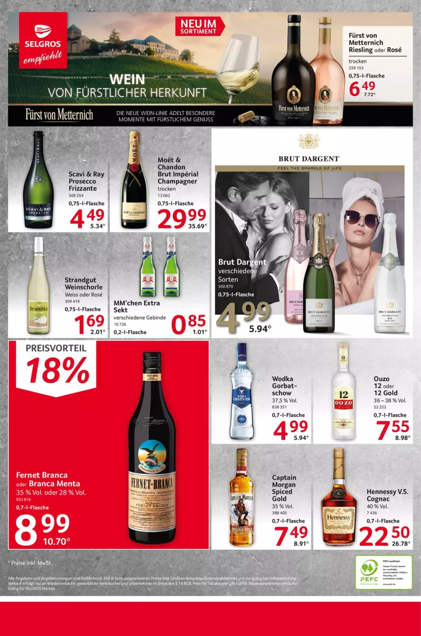 Aktueller Prospekt Selgros - Food - von 06.04 bis 12.04.2023 - strona 12 - produkty: brut, brut dargent, Cap, captain morgan, champagne, champagner, Cognac, ecco, eis, ente, flasche, frizzante, fürst von metternich, Mett, metternich, nuss, ouzo, preisvorteil, prosecco, reis, Ria, riesling, schorle, sekt, wein, weinschorle, wodka