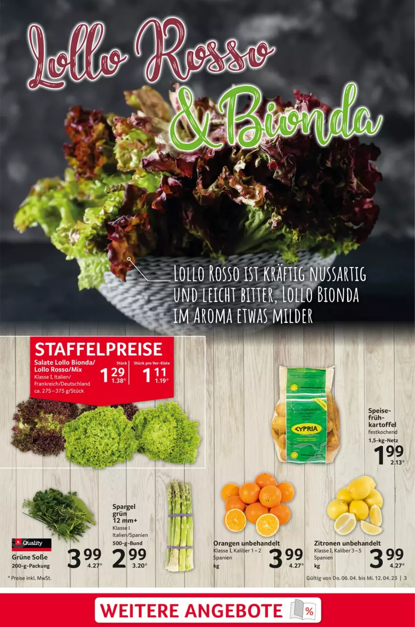 Aktueller Prospekt Selgros - Food - von 06.04 bis 12.04.2023 - strona 3 - produkty: angebot, angebote, bio, eis, kartoffel, orange, orangen, reis, salat, salate, Soße, spargel, spargel grün, tee, Ti, Tiere, zitrone, zitronen