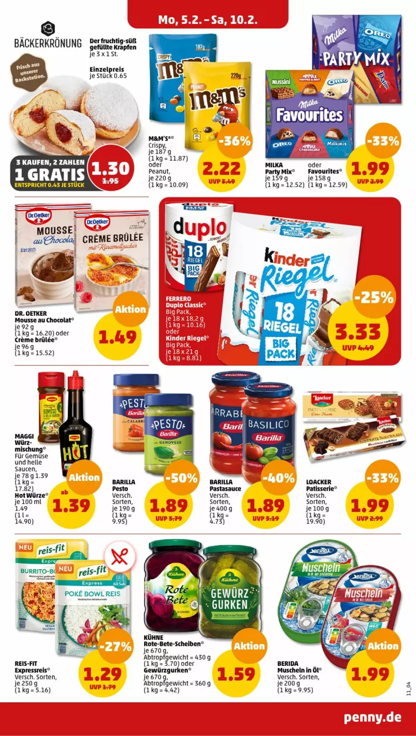 Aktueller Prospekt Penny - Prospekte - von 05.02 bis 10.02.2024 - strona 11 - produkty: barilla, cola, creme, Dr. Oetker, eis, elle, gewürz, Gewürzgurke, gewürzgurken, gurke, gurken, milka, mousse, Mousse au Chocolat, Muscheln, pasta, pesto, reis, reis-fit, sauce, saucen, Ti