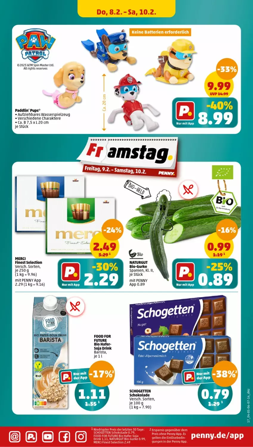 Aktueller Prospekt Penny - Prospekte - von 05.02 bis 10.02.2024 - strona 17 - produkty: bio, drink, gurke, hafer, merci, natur, schogetten, schoko, schokolade, soja, spielzeug, tee, Ti, wasser