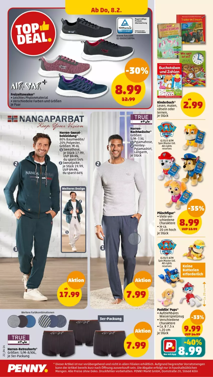 Aktueller Prospekt Penny - Prospekte - von 05.02 bis 10.02.2024 - strona 22 - produkty: Bau, baumwolle, buch, hose, Jacke, Kinder, Kinderbuch, kleid, Kleidung, Plüsch, Pyjama, retroshorts, shirt, shorts, spielzeug, Sweathose, sweatjacke, Ti, wasser, wolle