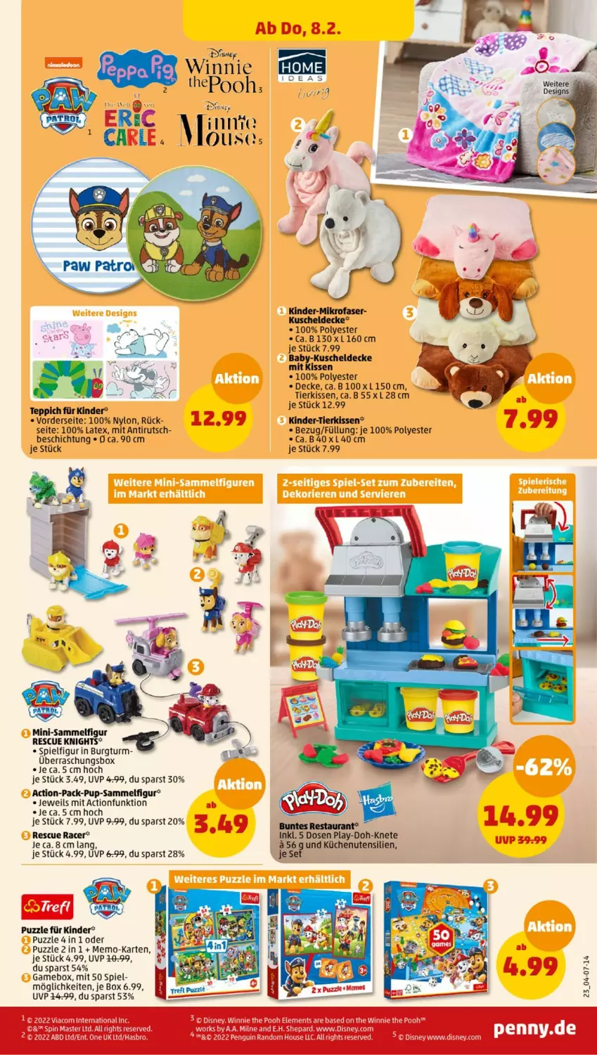 Aktueller Prospekt Penny - Prospekte - von 05.02 bis 10.02.2024 - strona 23 - produkty: acer, decke, disney, Hasbro, Kinder, kissen, küche, Küchen, kuscheldecke, mikrofaser, Play-Doh, Puzzle, teppich, Ti