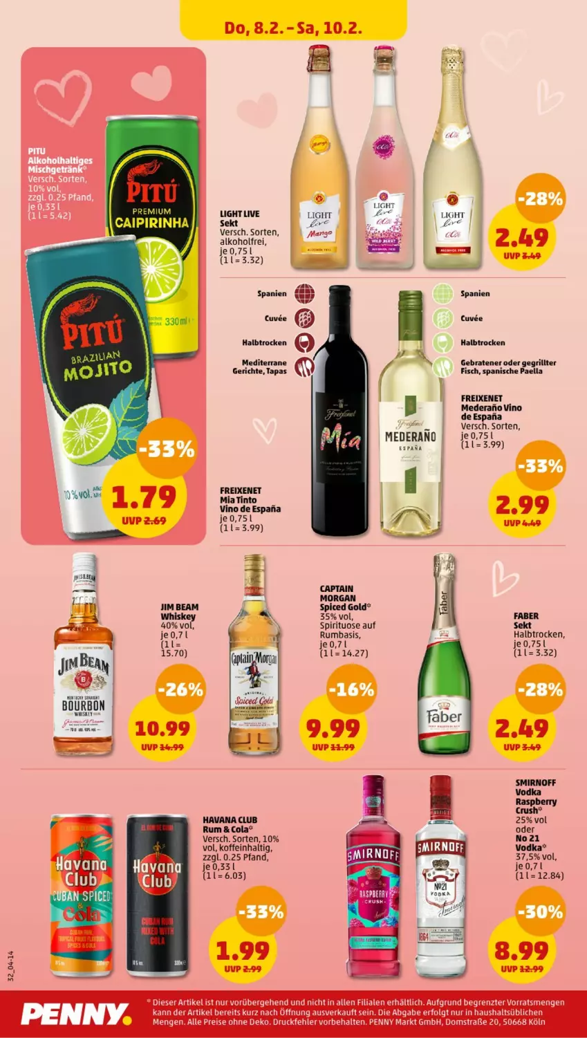 Aktueller Prospekt Penny - Prospekte - von 05.02 bis 10.02.2024 - strona 32 - produkty: alkohol, braten, caipirinha, Cap, captain morgan, cola, eis, ente, fisch, freixenet, grill, Havana Club, LG, paella, reis, rum, sekt, smirnoff, Tapas, Ti, vodka, ZTE