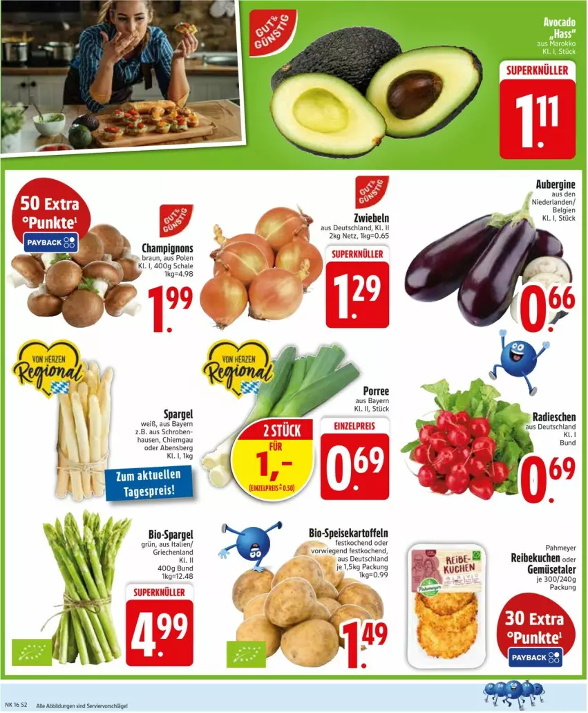 Aktueller Prospekt Edeka - Prospekte - von 13.04 bis 18.04.2026 - strona 4 - produkty: aubergine, bio, braun, champignon, champignons, champignons braun, eis, elle, gin, kartoffel, kartoffeln, kuchen, LG, radieschen, reis, Schal, Schale, spargel, spargel grün, speisekartoffeln, zwiebel, zwiebeln