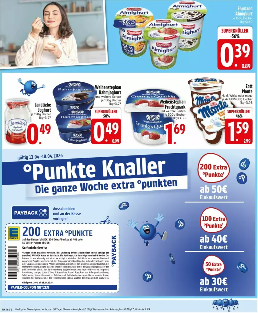 Aktueller Prospekt Edeka - Prospekte - von 13.04 bis 18.04.2026 - strona 8 - produkty: almighur, almighurt, auto, Becher, buch, coupon, coupons, deka, dimmer, erde, guthabenkarte, gutschein, gutscheine, joghur, joghurt, landliebe, LG, milch, monte, papier, payback, Rauch, telefon, Ti, tisch, zott, Zott Monte