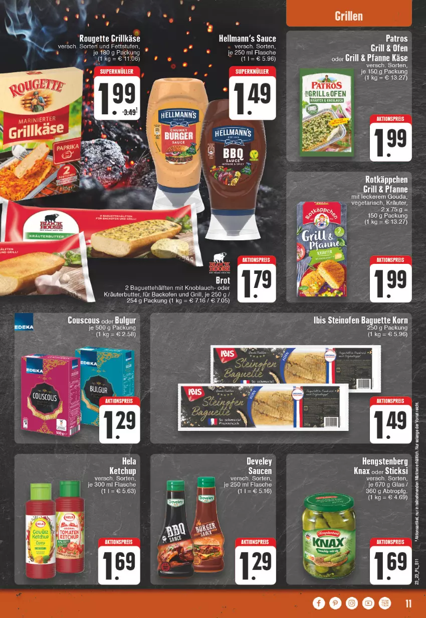 Aktueller Prospekt E Center - Angebote der Woche - von 29.05 bis 03.06.2023 - strona 11 - produkty: aktionspreis, backofen, backofen und, baguette, bulgur, butter, couscous, eis, flasche, gouda, grill, Grillkäse, Hela, hengstenberg, Käse, knoblauch, korn, kräuter, kräuterbutter, LG, mit knoblauch, oder kräuter, Ofen, patros, pfanne, reis, rotkäppchen, rouge, rougette, sauce, steinofen, tee, Ti, usb, Vegeta