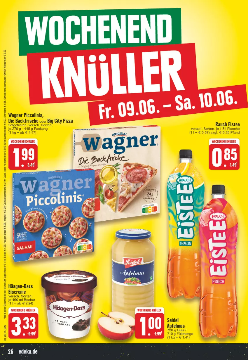 Aktueller Prospekt E Center - Angebote der Woche - von 29.05 bis 03.06.2023 - strona 26 - produkty: apfel, apfelmus, Bau, bauchscheiben, Becher, braten, creme, eis, eiscreme, eistee, flasche, gin, grill, Grillbauch, häagen-dazs, melone, Nektar, nektarinen, piccolinis, pizza, Rauch, reis, tee, Ti, wagner, wein, weine, ZTE