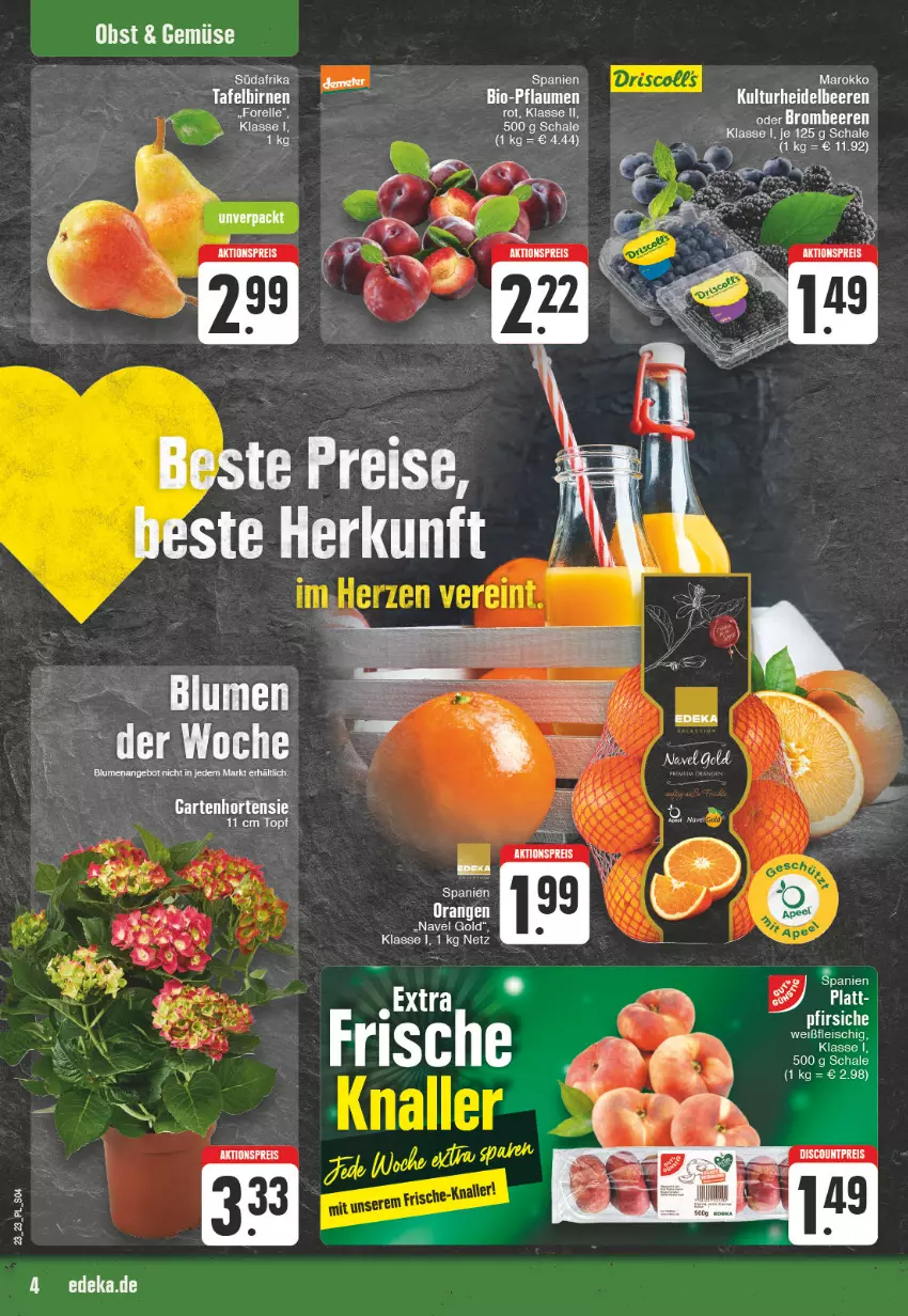 Aktueller Prospekt E Center - Angebote der Woche - von 29.05 bis 03.06.2023 - strona 4 - produkty: aktionspreis, angebot, beere, beeren, bio, blume, blumen, brombeere, brombeeren, eis, fleisch, nexa, orange, orangen, pflaume, pflaumen, reis, Schal, Schale, Ti, topf