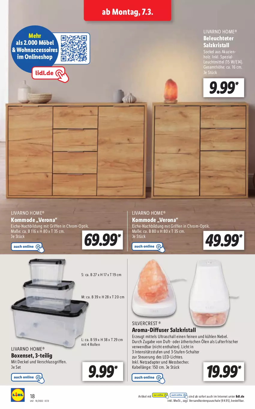 Aktueller Prospekt Lidl - Aktionsprospekt - von 07.03 bis 12.03.2022 - strona 18 - produkty: ACC, accessoires, adapter, Becher, decke, Deckel, Diffuser, Holz, kommode, led-licht, Leuchte, leuchtmittel, lufterfrischer, Messbecher, möbel, Mode, ndk, rwe, salz, Schal, Schale, silvercrest, Spezi, Ti