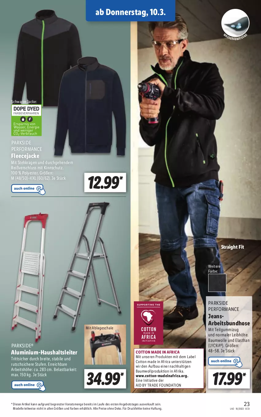 Aktueller Prospekt Lidl - Aktionsprospekt - von 07.03 bis 12.03.2022 - strona 23 - produkty: angebot, Bau, baumwolle, Brei, dell, eis, elle, Fleecejacke, hose, Jacke, jeans, LG, Mode, Parkside, reis, Schal, Schale, Ti, wolle, ZTE