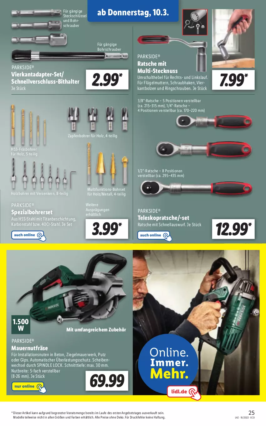 Aktueller Prospekt Lidl - Aktionsprospekt - von 07.03 bis 12.03.2022 - strona 25 - produkty: adapter, angebot, auer, auto, Bohrerset, Bohrschrauber, Brei, dell, eis, elle, Holz, Mode, nuss, Parkside, reis, ring, rwe, Schal, schrauben, Spezi, Teleskop, Ti, tisch, ZTE