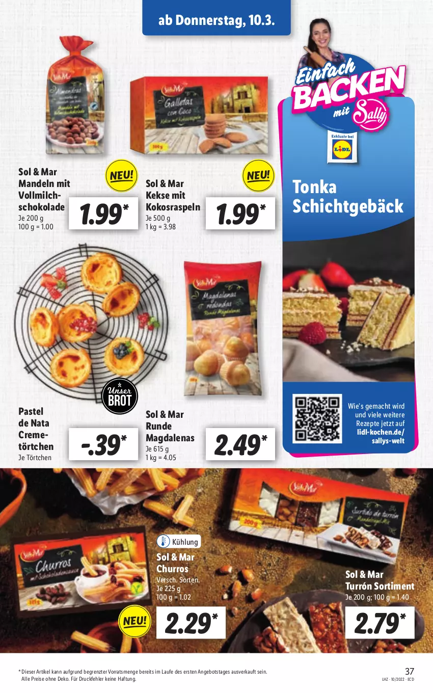 Aktueller Prospekt Lidl - Aktionsprospekt - von 07.03 bis 12.03.2022 - strona 37 - produkty: angebot, brot, creme, eis, keks, kekse, kokos, mac, mandel, mandeln, milch, reis, rezept, rezepte, schoko, schokolade, Ti, Törtchen, vollmilch, ZTE