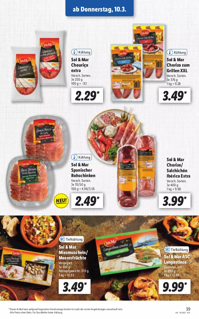 Aktueller Prospekt Lidl - Aktionsprospekt - von 07.03 bis 12.03.2022 - strona 39 - produkty: angebot, chorizo, eis, früchte, garnelen, grill, meeresfrüchte, Muscheln, reis, rohschinken, schinken, Ti, ZTE